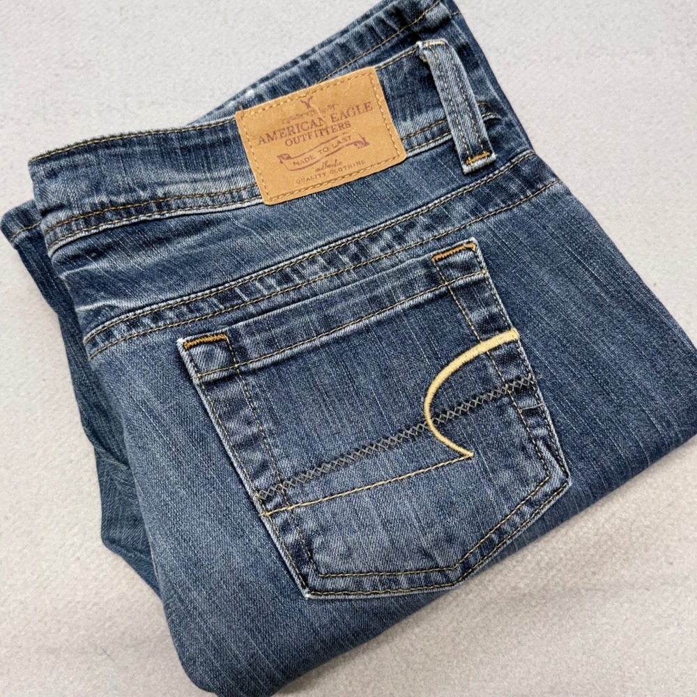 Y2k American Eagle AE Artist Jeans Womens 14 Long Denim Blue Low Rise Bootcut